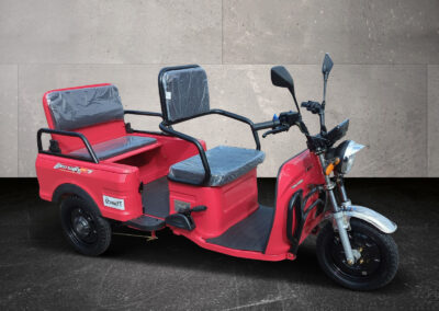 Seitenansicht der roten Cargo Runner Rikscha mit zwei Sitzplätzen