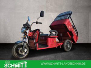 Seitenansicht des Cargo Runner Compact in Rot mit gekippter Ladefläche