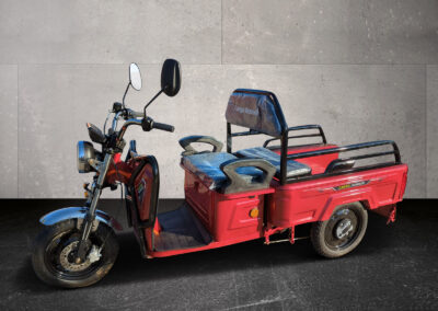 Seitenansicht Cargo Runner Compact in Rot mit geschlossener Pritsche und zwei Spiegeln