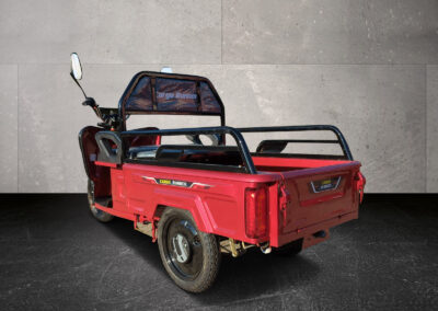 Rückansicht des Cargo Runner Compact in Rot mit Blick auf Pritsche und Rückenlehne