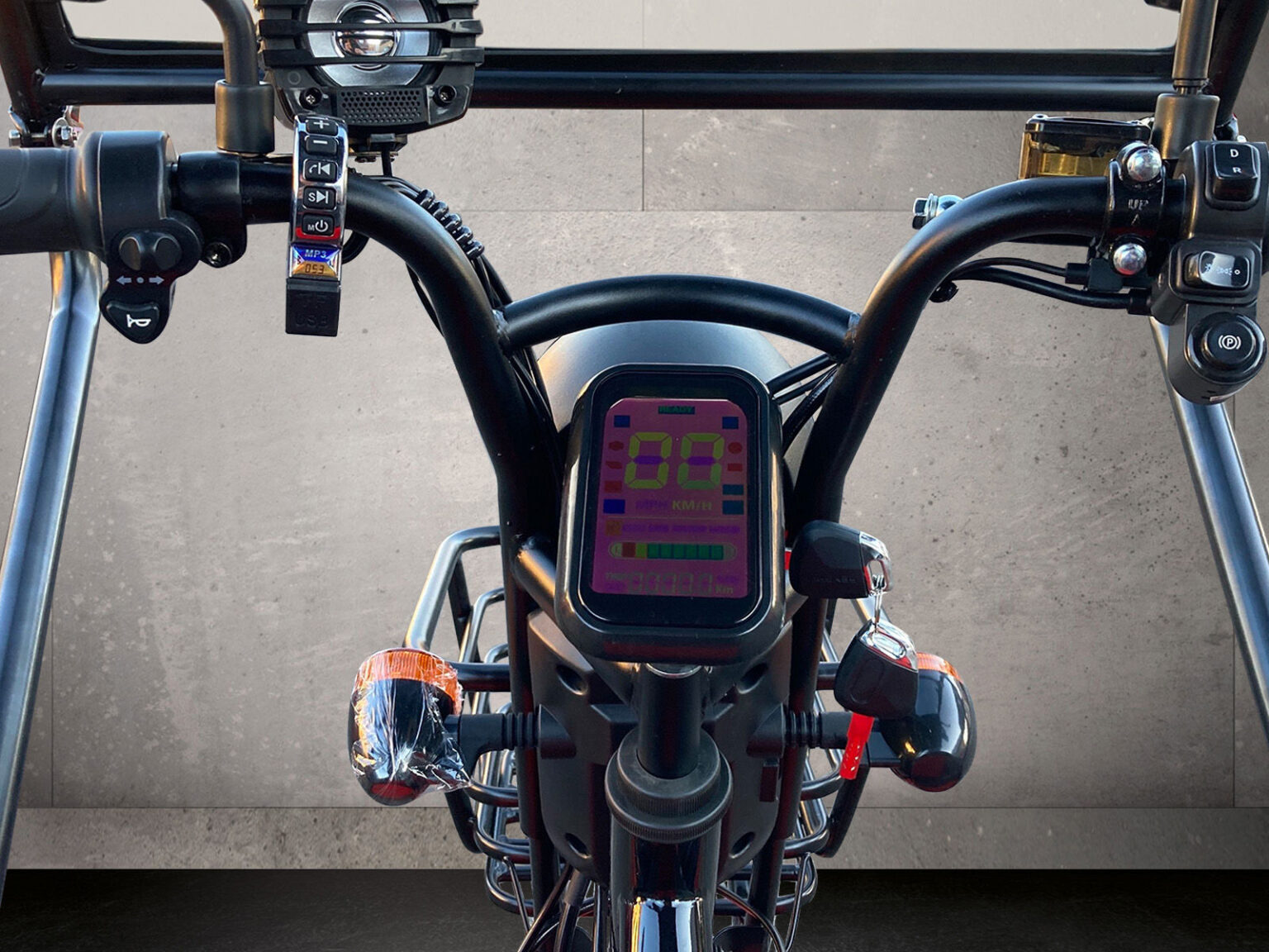 Cockpit des Cargo Runner Passenger mit Blick auf Lenker und Display