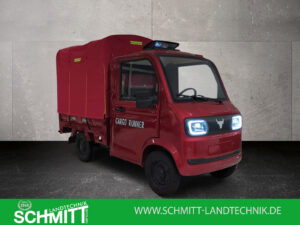 Front-Dreiviertelansicht links des Cargo Runner Toro mit Planenaufbau